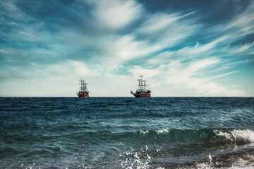 two sailing ships at sea