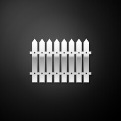 Silver Fence wooden icon isolated on black background. Garden fence sign. Long shadow style. Vector.