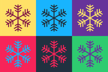Pop art Snowflake icon isolated on color background. Vector.