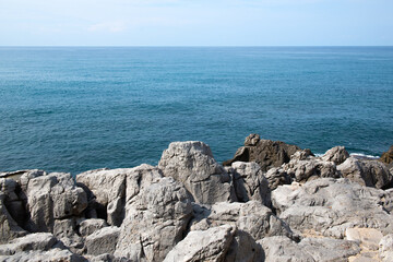 Fototapeta na wymiar Landscape with calm Mediterranean sea in Sicily, Italy.