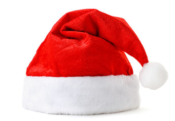 Santa claus hat close-up on a white. Isolated