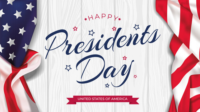 Presidents day background. Banner on top of American flag. Vector illustration.