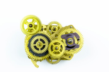 Broken mechanism from old bronze details isolated on a white background.