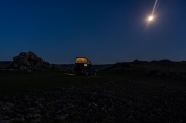 Fototapeta na wymiar Camper Night Mongolia Steppe