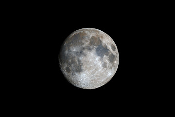 Moon high resolution 3d rendering illustration science astronomy, detailed lunar craters surface, black background