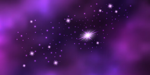 Purple galaxy space background with shiny stars and cosmic nebula. Vector illustration