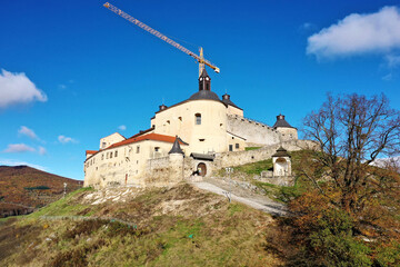 Aerial autumn view of Krasna Horka castle in Slovakia