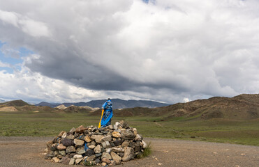 Ovoo with Blue Flags Mongolia