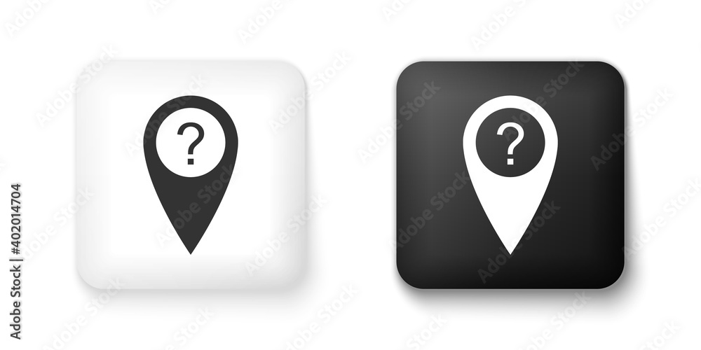 Fototapete black and white map pointer with question symbol icon isolated on white background. marker location 