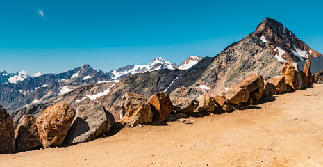 Beautiful alpine summer view at the famous Gaislachkogel summit, Soelden, Oetztal, Tyrol, Austria