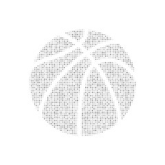 The basketball symbol filled with black dots. Pointillism style. Vector illustration on white background