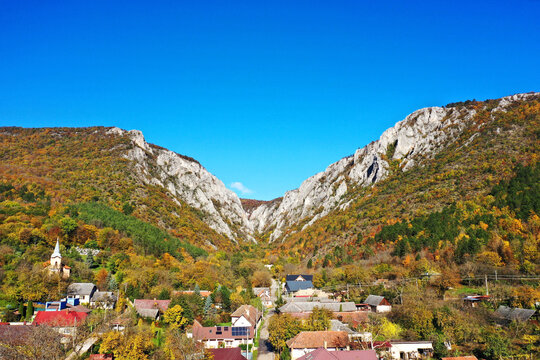 Aerial autumn view of Zadielska dolina valley in Slovakia