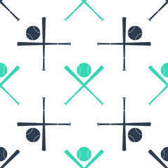 Green Crossed baseball bats and ball icon isolated seamless pattern on white background. Vector.