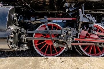 Fototapeta na wymiar Close up of an old steam locomotive