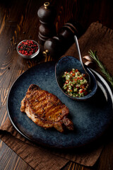 Close up of juicy steak, expensive restaurant photo