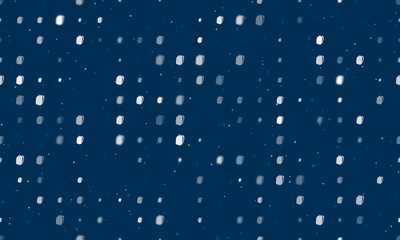 Seamless background pattern of evenly spaced white school bag symbols of different sizes and opacity. Vector illustration on dark blue background with stars