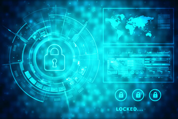 2D illustration safety concept closed padlock on Digital screen