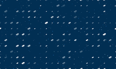 Seamless background pattern of evenly spaced white integrated circuit symbols of different sizes and opacity. Vector illustration on dark blue background with stars