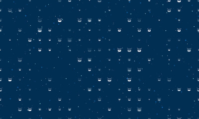 Seamless background pattern of evenly spaced white drum symbols of different sizes and opacity. Vector illustration on dark blue background with stars