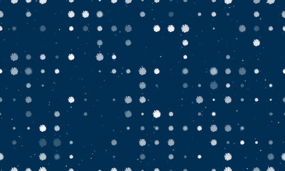 Seamless background pattern of evenly spaced white chamomile flowers of different sizes and opacity. Vector illustration on dark blue background with stars