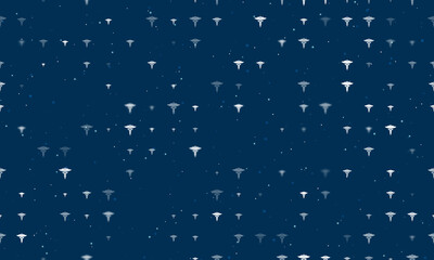 Seamless background pattern of evenly spaced white caduceus symbols of different sizes and opacity. Vector illustration on dark blue background with stars