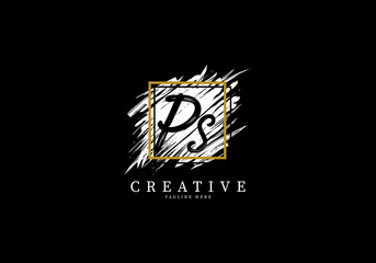 Initial Letter PS Splash Grange Logo Design, Texture Brush with a square grid.