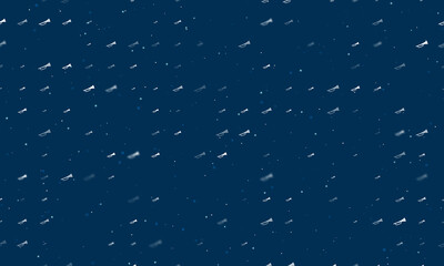 Seamless background pattern of evenly spaced white trumpet symbols of different sizes and opacity. Vector illustration on dark blue background with stars