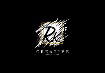 Initial Letter RK Splash Grange Logo Design, Texture Brush with a square grid.