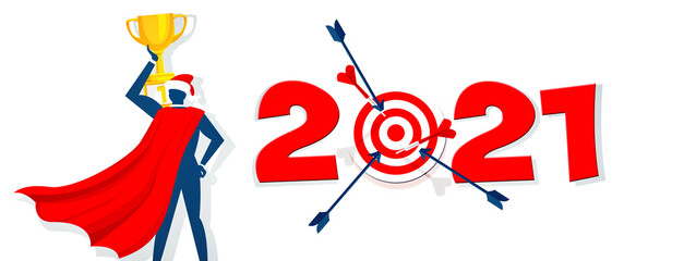 2021 with target and goal concept. 3D illustration