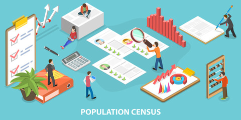 3D Isometric Flat Vector Conceptual Illustration of Population Census. - obrazy, fototapety, plakaty