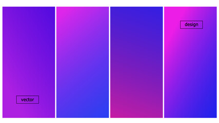 Abstract gradient design background set. Vibrant colorful blue and purple tones, minimalist gradient colour blend design. Multicolor vector illustration