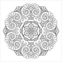 Vector Monochrome Mandala. Ethnic Decorative Element. Round Abstract Object Isolated On White Background