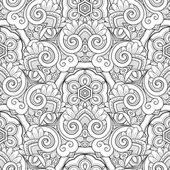 Vector Seamless Monochrome Pattern. Printable Coloring Pages. Hand Drawn Decorative Squama