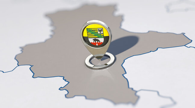 Bundesland Sachsen-Anhalt und Navigationspin mit Sachsen-Anhalt-Fahne