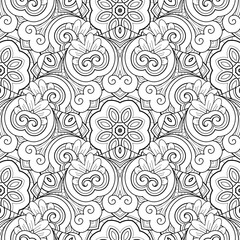 Vector Seamless Monochrome Pattern. Printable Coloring Pages. Hand Drawn Decorative Squama