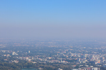 Blurred images of morning smog over Chiang Mai city, causing the problem of smog caused by forest fires and causing public health problems because of the small dust that comes with the haze .