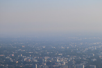 Blurred images of morning smog over Chiang Mai city, causing the problem of smog caused by forest fires and causing public health problems because of the small dust that comes with the haze .