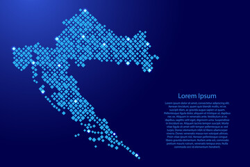 Croatia map from blue pattern rhombuses of different sizes and glowing space stars grid. Vector illustration.