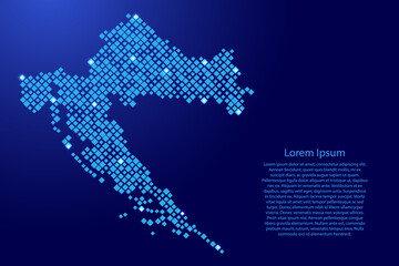 Fototapeta premium Croatia map from blue pattern rhombuses of different sizes and glowing space stars grid. Vector illustration.