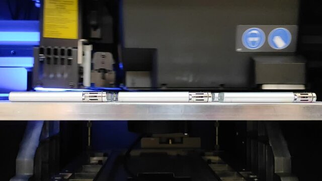 UV printer head, close up view of printing process