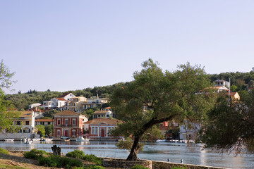 Fototapeta na wymiar Gaios harbour, from the islet of Aghios Nikolaos, Paxos, Ionian Islands, Greece