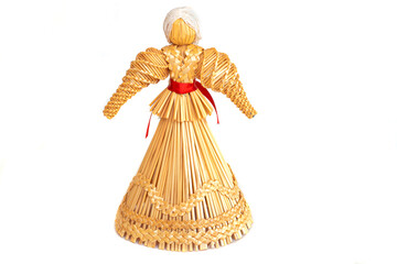 Straw doll traditional toy of the Slovenian countries on a white isolated background. Symbol of Shrovetide.