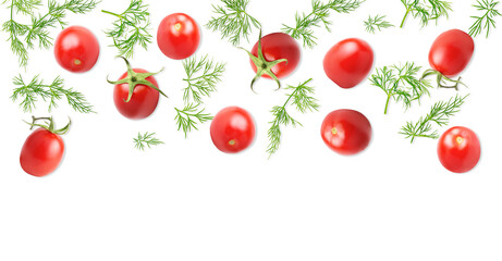 Creative layout made of fresh raw tomato and dill