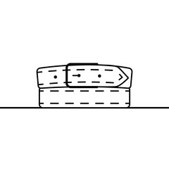Belt outline icon. Vector linear icon of a leather belt. Black and white simple illustration of a rolled buckle belt on the shelf. Can be used as an icon, logo