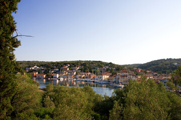 Gaios harbour, from the islet of Aghios Nikolaos, Paxos, Ionian Islands, Greece