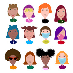 Set of avatar girls. Icon set of girls faces