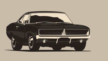 Classic muscle car in vector. Vintage style, solid colors.
