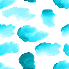 Seamless pattern with light blue watercolor brushstrokes.