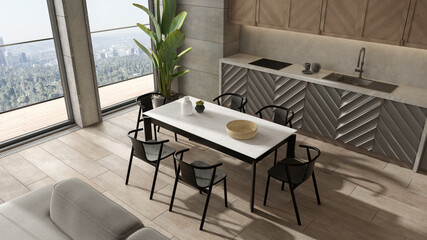 Minimalist Interior of modern living room 3D rendering