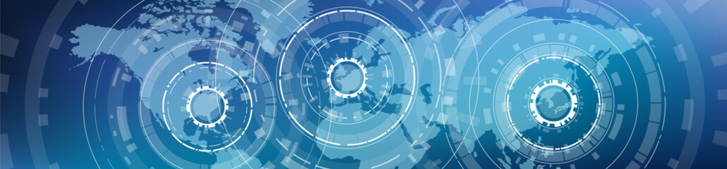 world map banner vector. Concept related to international cooperation, worldwide network, trade, or technology; connections between global centers; growth, industry and trade; virtual technology.